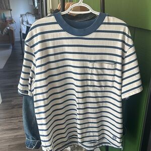 Gap x Doen Oversized Striped Blue and White Pocket T-Shirt